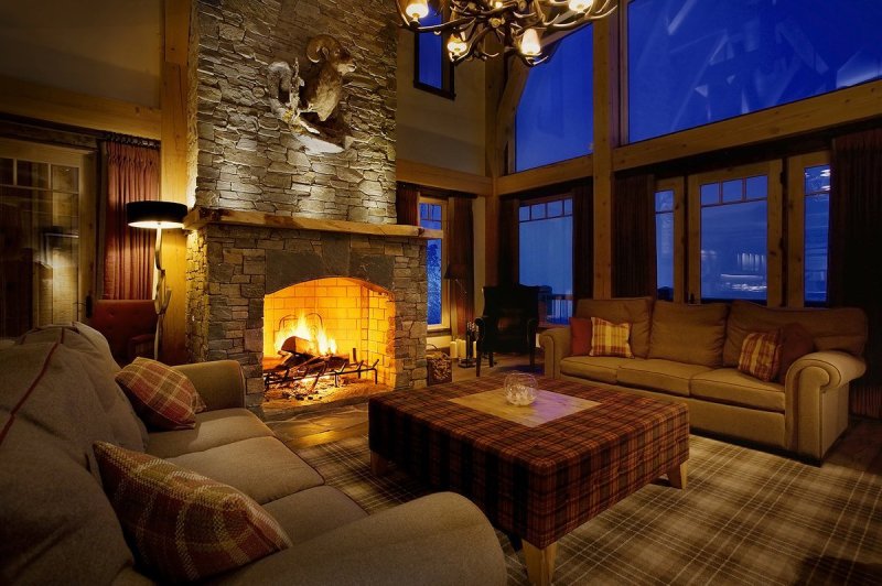 The living room with a fireplace