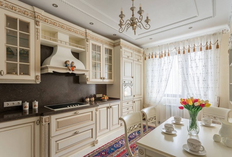 The kitchen in the classic style is bright