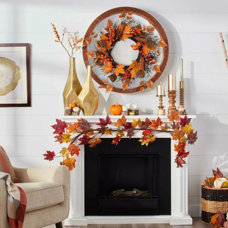 Autumn decoration of the fireplace