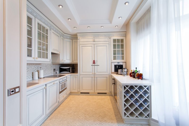 White kitchen neoclassic in the interior