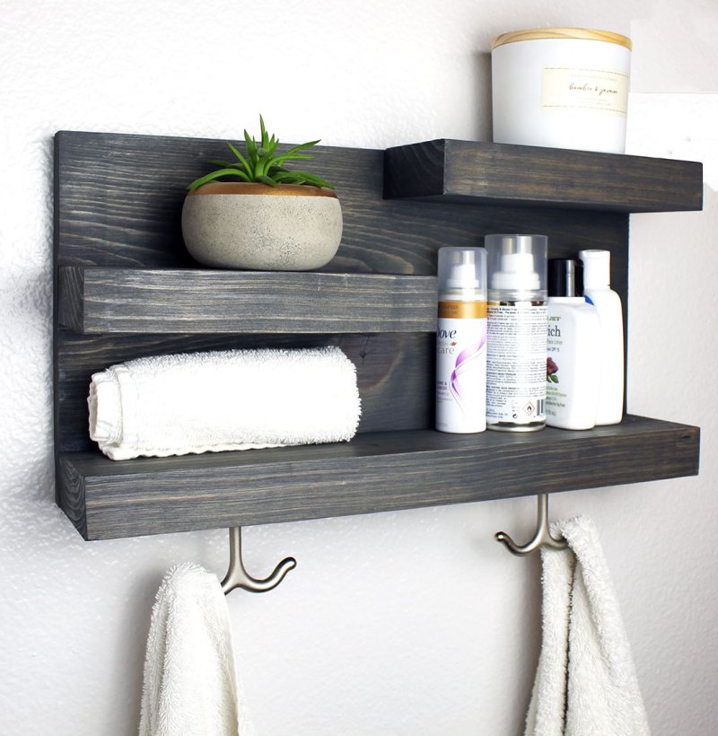 Wooden shelf in the bathroom