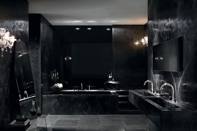 Dark Black Marble Bathroom Tile