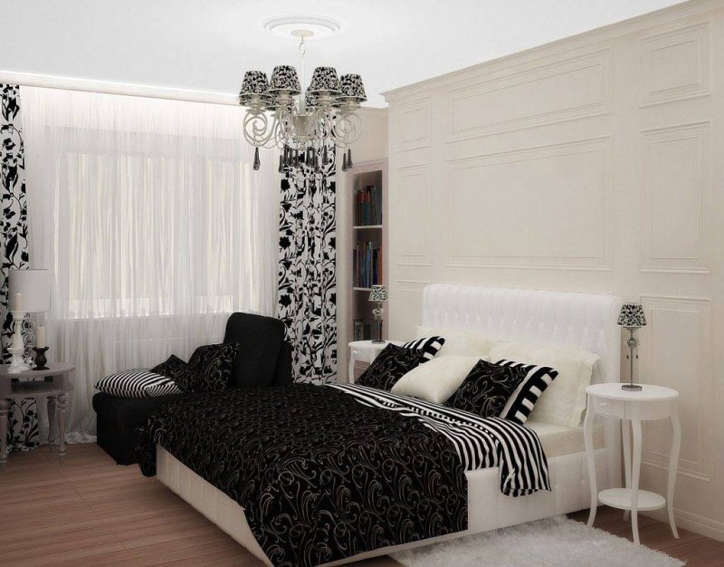 Black white bedroom interior