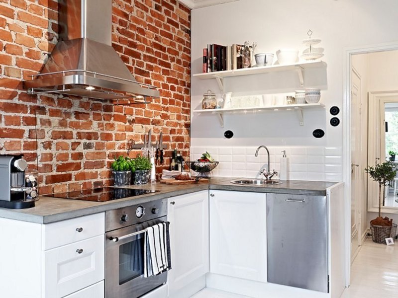 Brick in the interior of the kitchen