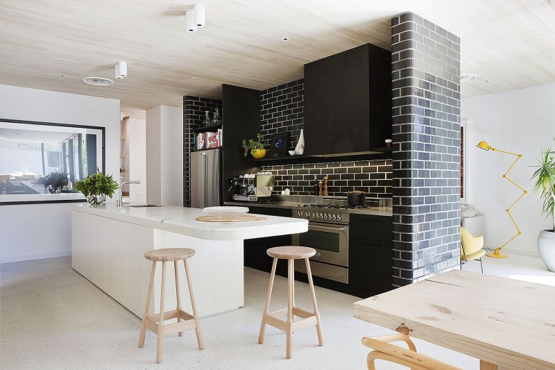 Brick in the interior of the kitchen