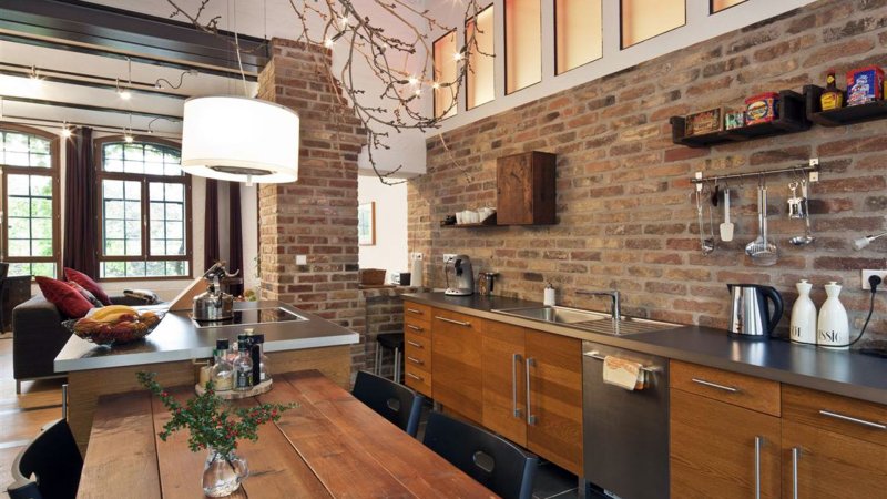 Kitchen loft brick wood