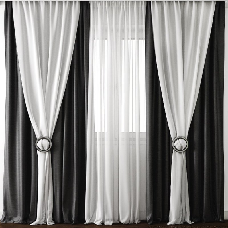 White curtains with black