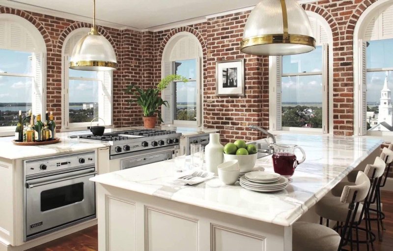 Brick in the interior of the kitchen