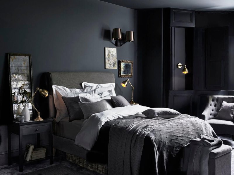 Ikea bedroom in dark colors