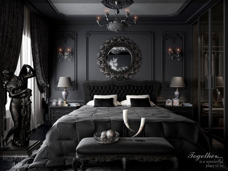 Total Black bedroom