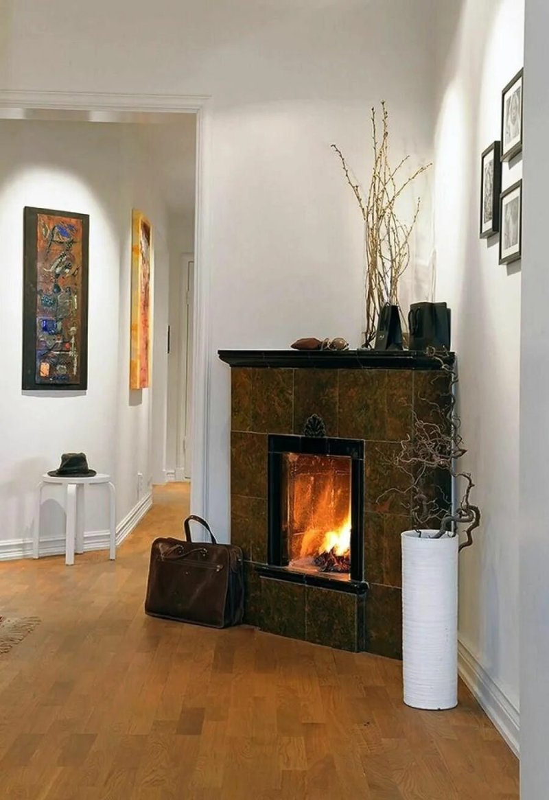 Corner fireplace in the interior