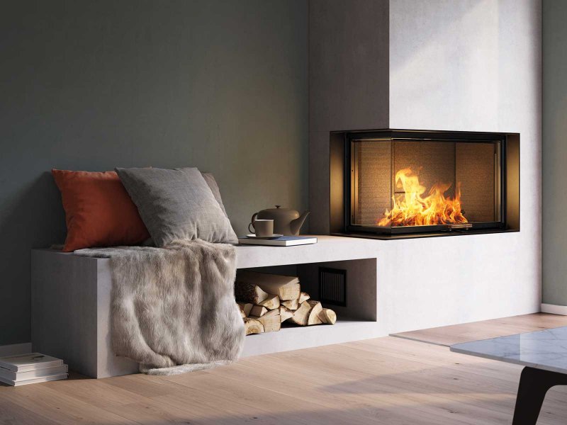 The fireplace is modern