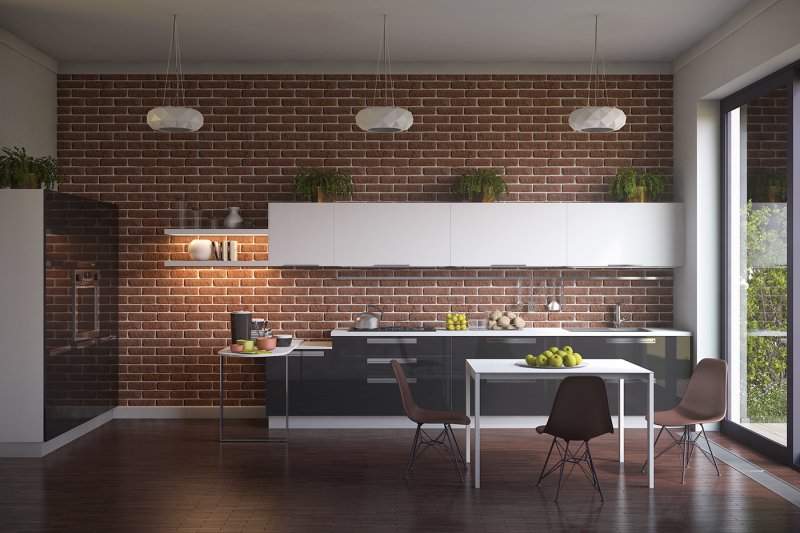 Brick wall in the kitchen