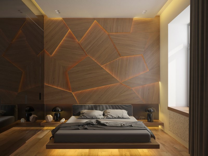 Wooden panels in the bedroom