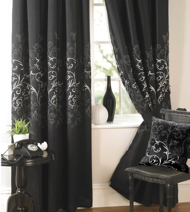 Black curtains in the interior