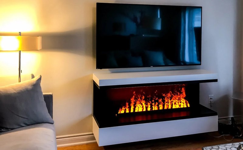 Electric fireplace with flame effect in the interior