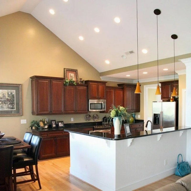 Lamps above the kitchen