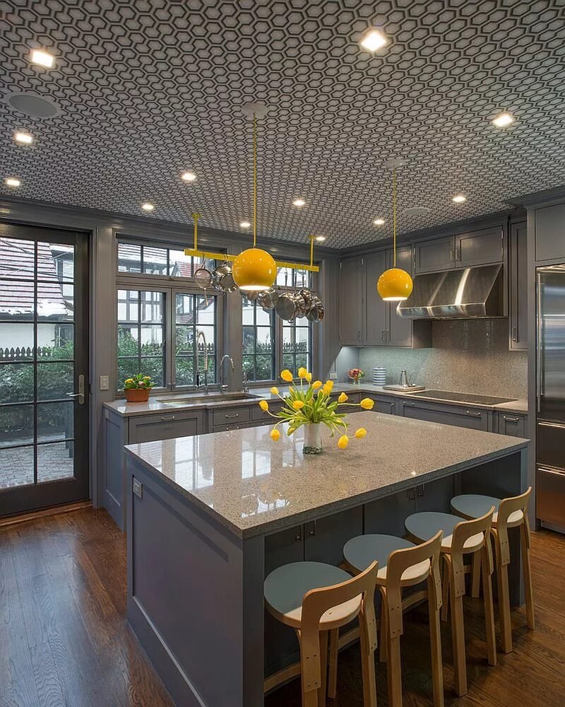 Gray yellow kitchen