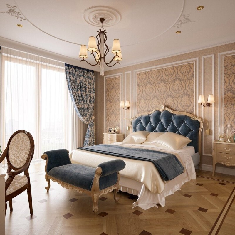 The interior of the bedroom in the classic style