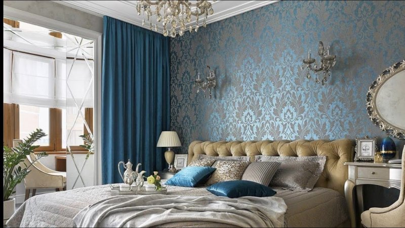 Turquoise curtains in the bedroom