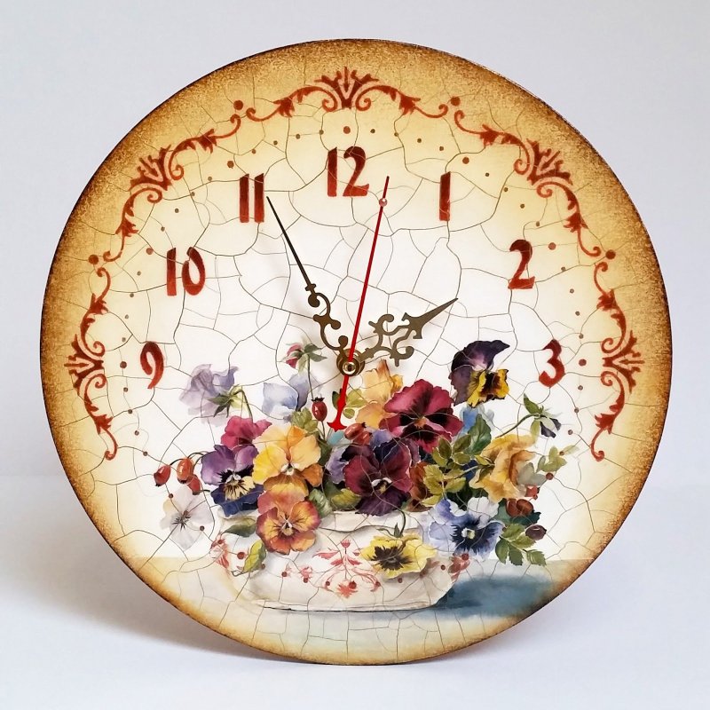 Wall clock using decoupage technique