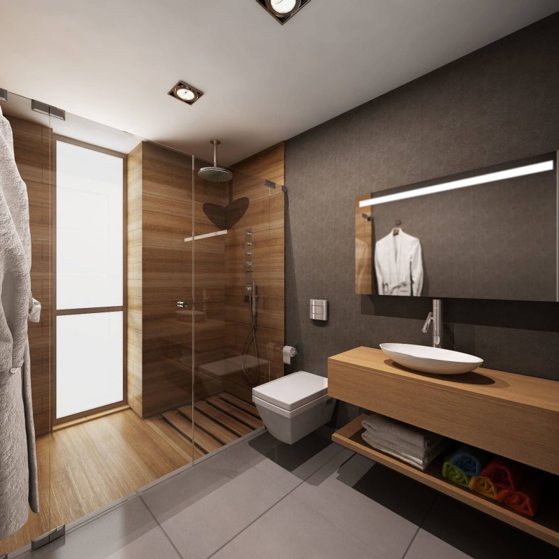 The interior of the bathroom with a shower in a modern style