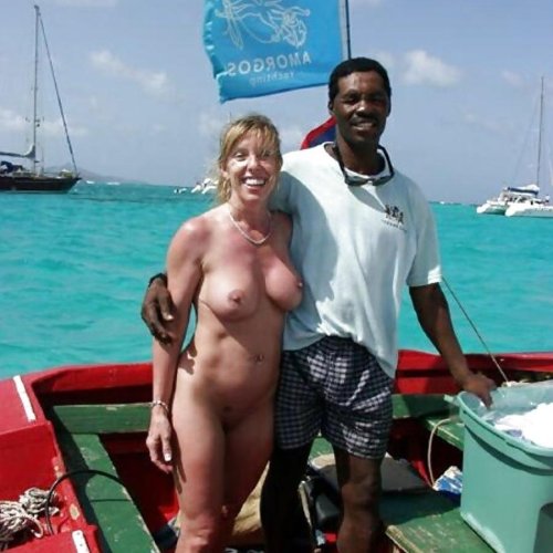 Girls with blacks on the beach nude