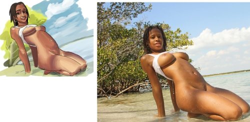 Beautiful naked black women on the beach