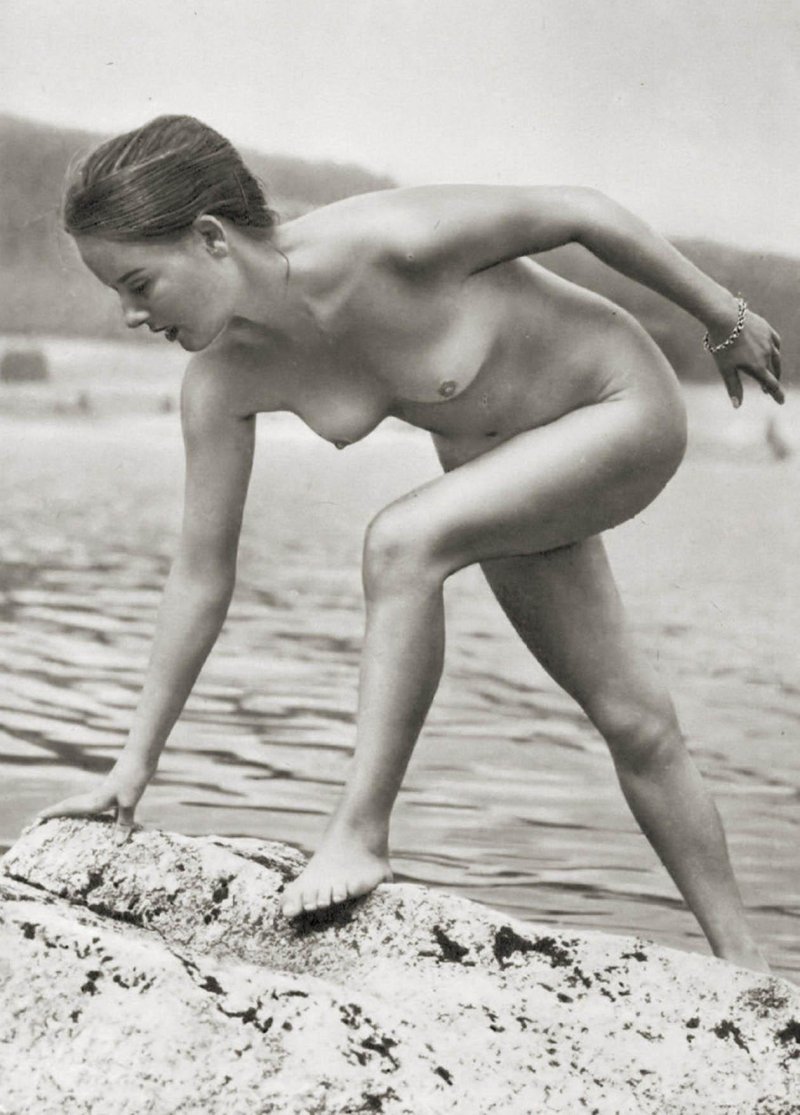 Naked women on the beach retro