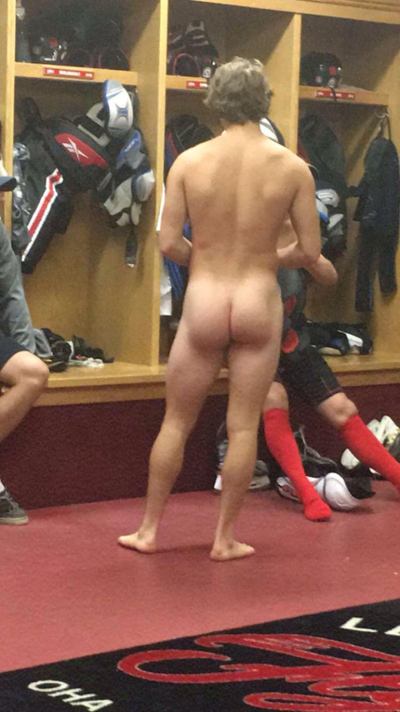 Hockey players in the locker room