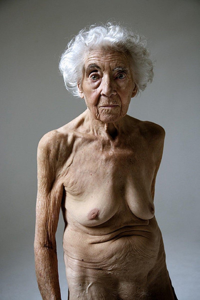 Naked boobs of old grandmother