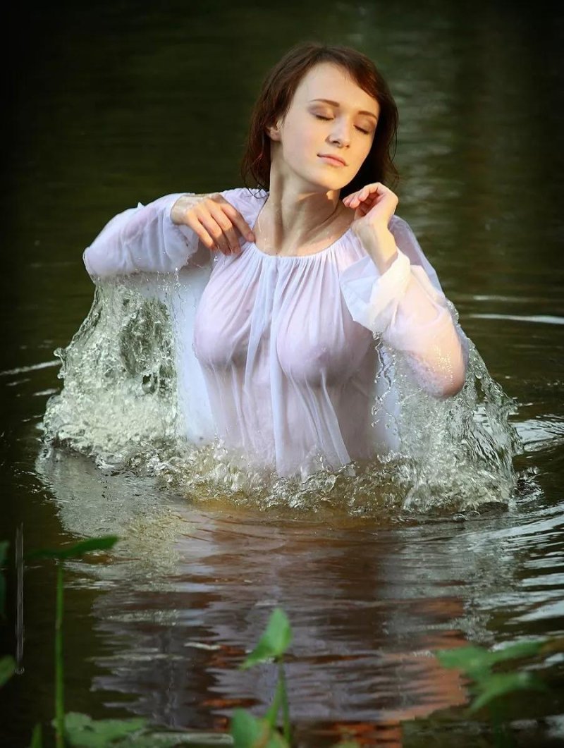 Girl in wet clothes