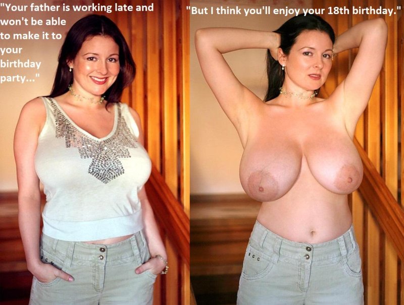 Dressed and stripped large breasts