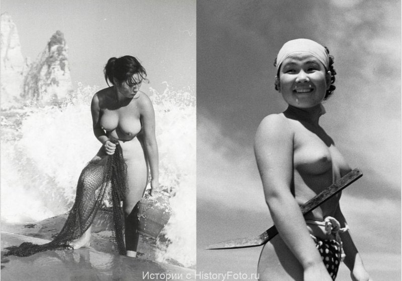 Japanese divers behind pearls