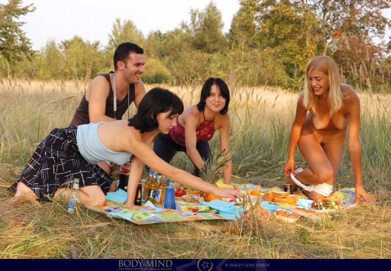 Girls on a picnic without panties