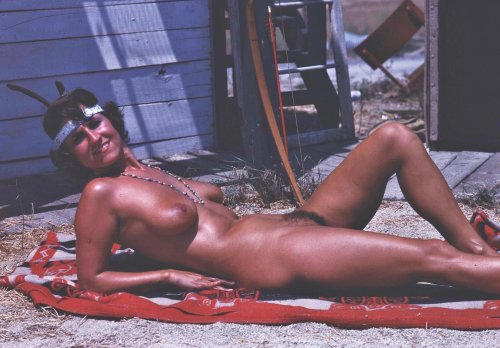 Naked women on the beach retro