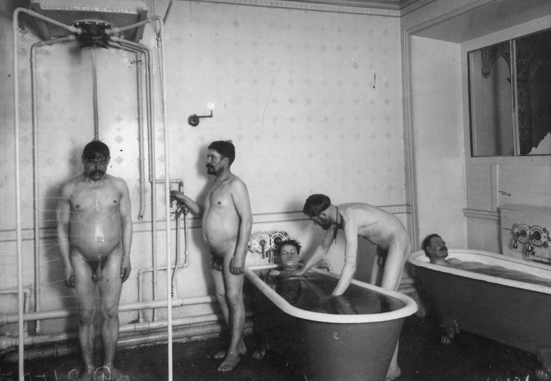 Naked men in a public bath