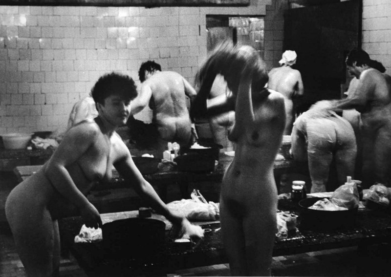 Naked women in a public bath