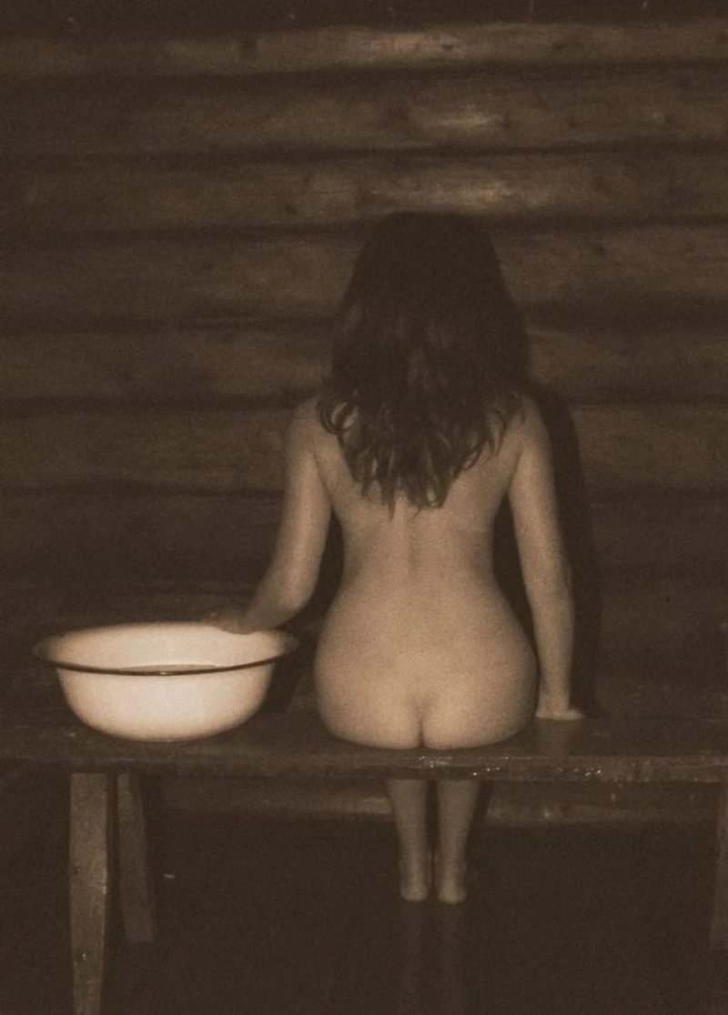 Naked girls in a village bath