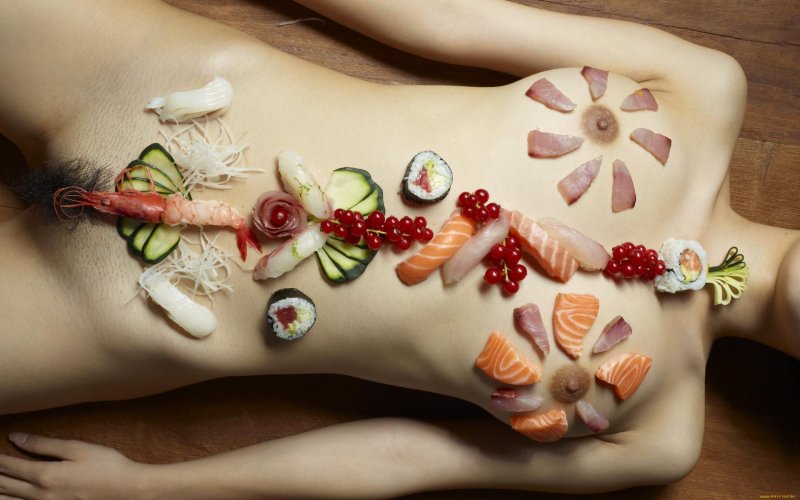 Food on the body of a girl