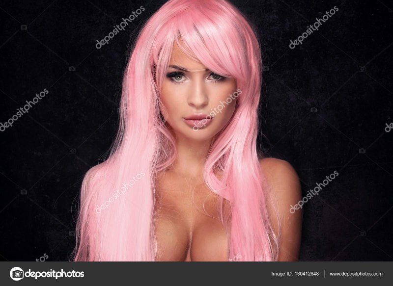 Busty with pink hair