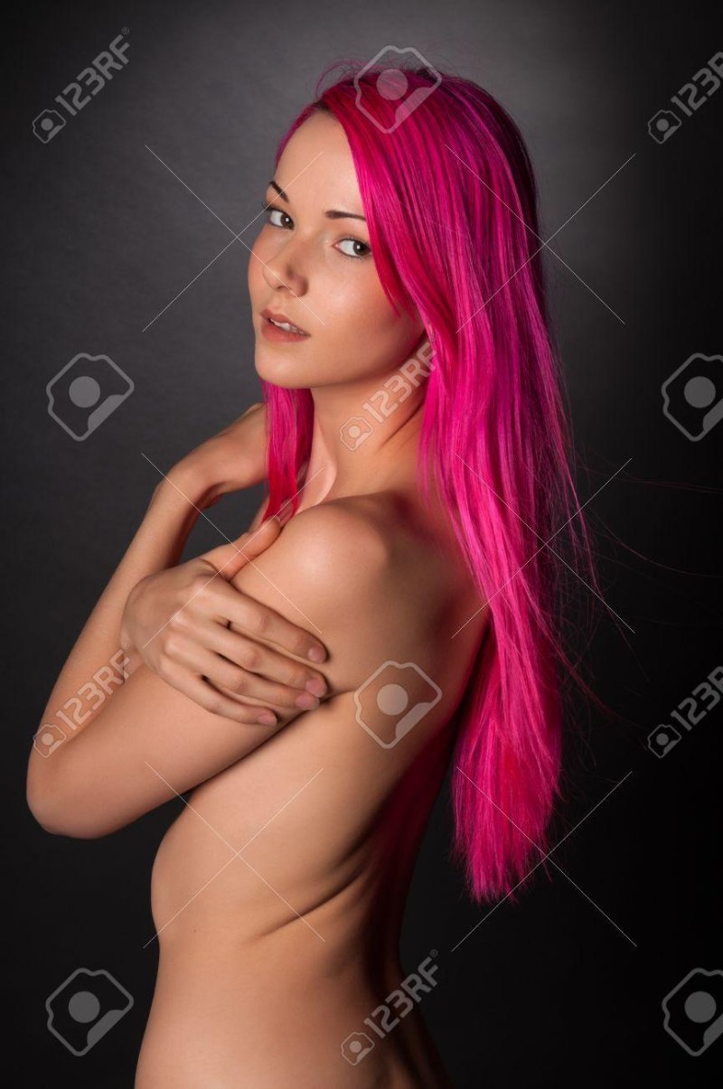 Woman with pink hair