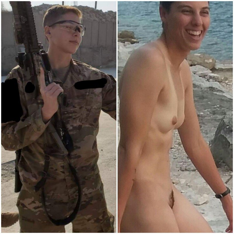 Girls in military uniform and without