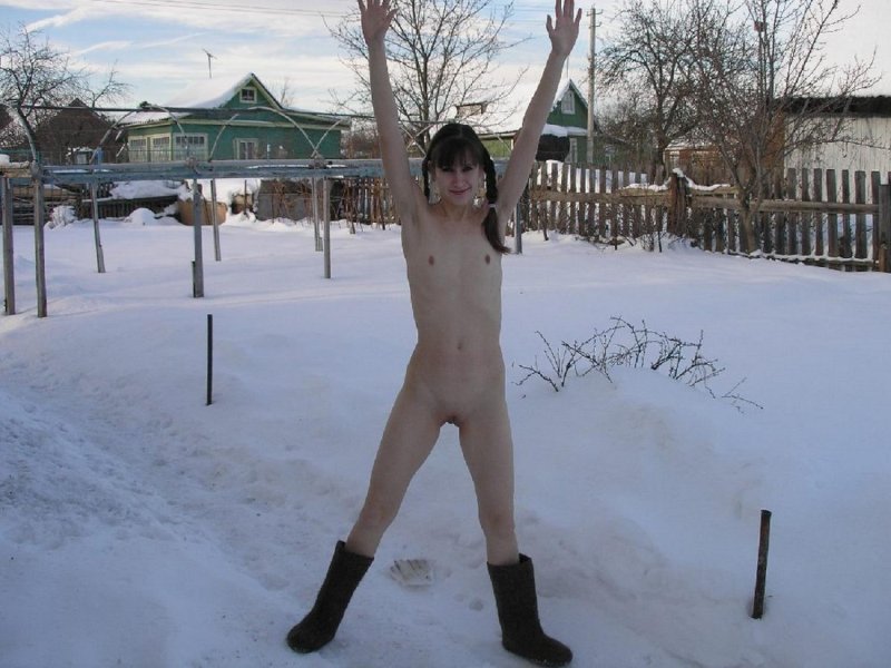 Naked women in the winter country