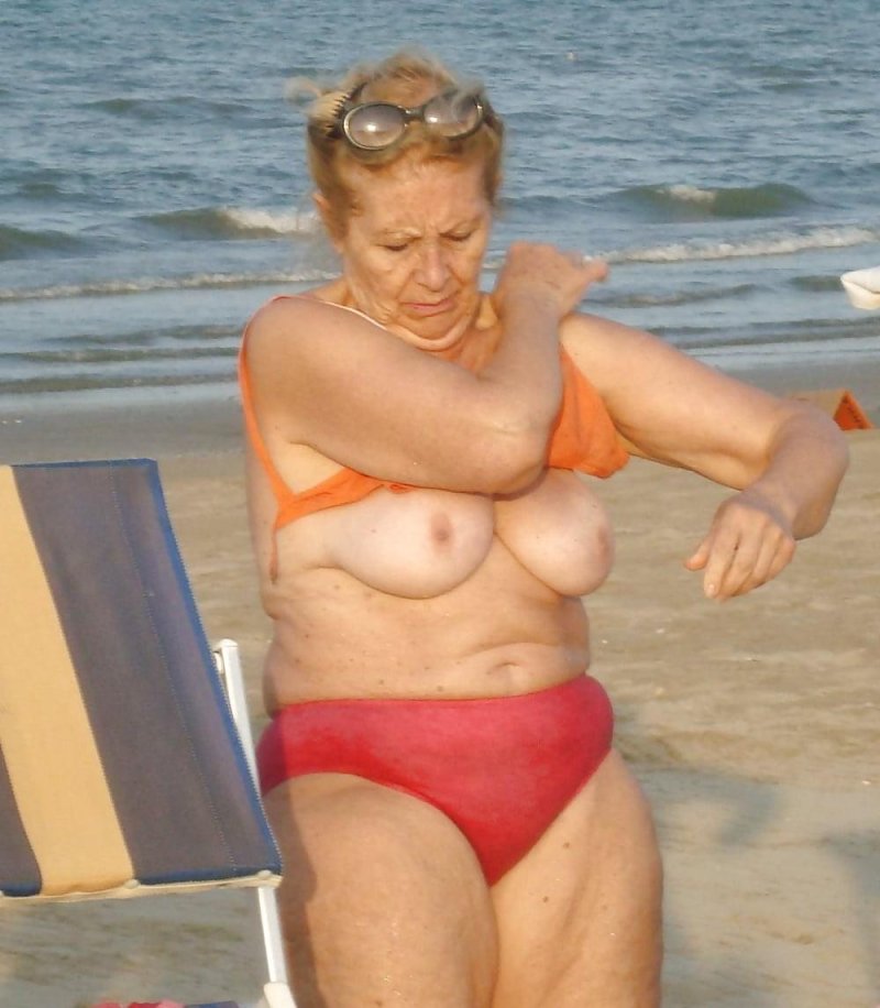 Naked old women on the beach