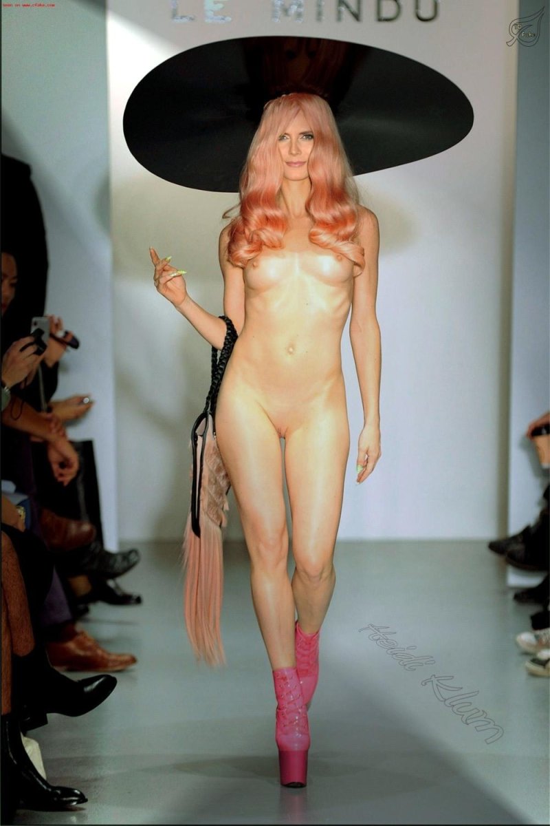 Naked model on the catwalk