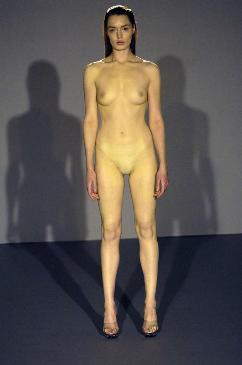 Naked model on the catwalk