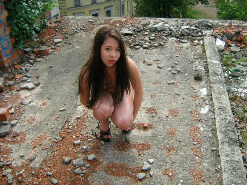 Naked at a construction site