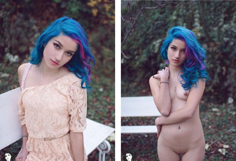 Naked girl with blue hair