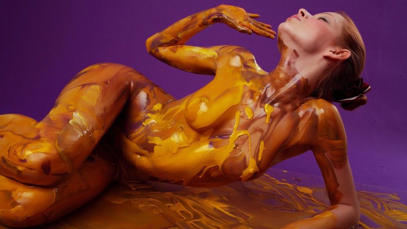 Naked girls coated with oil